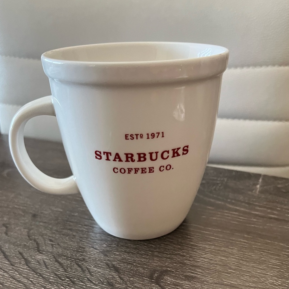 2007 Starbucks White Ceramic Mug with Maroon Lettering